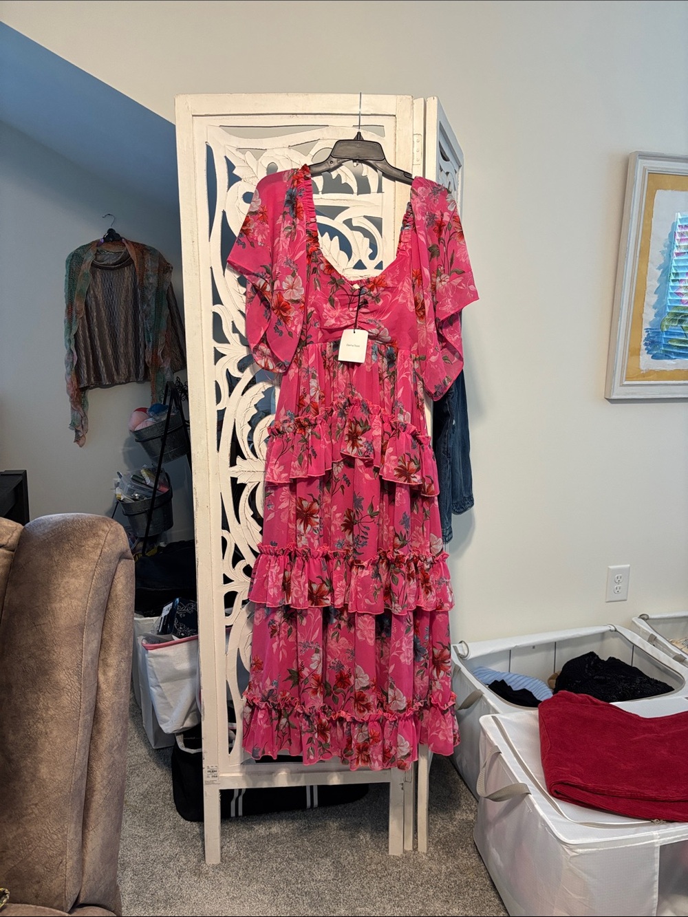 Floral Tiered Pink Maxi Dress